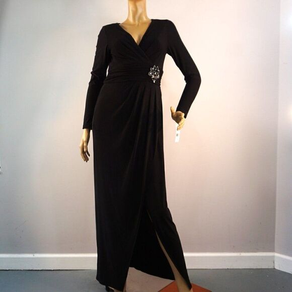 Eliza J Black Jeweled Dress Size 8 Prom Cocktail Party Faux Wrap Maxi Dress NWT - Picture 5 of 11
